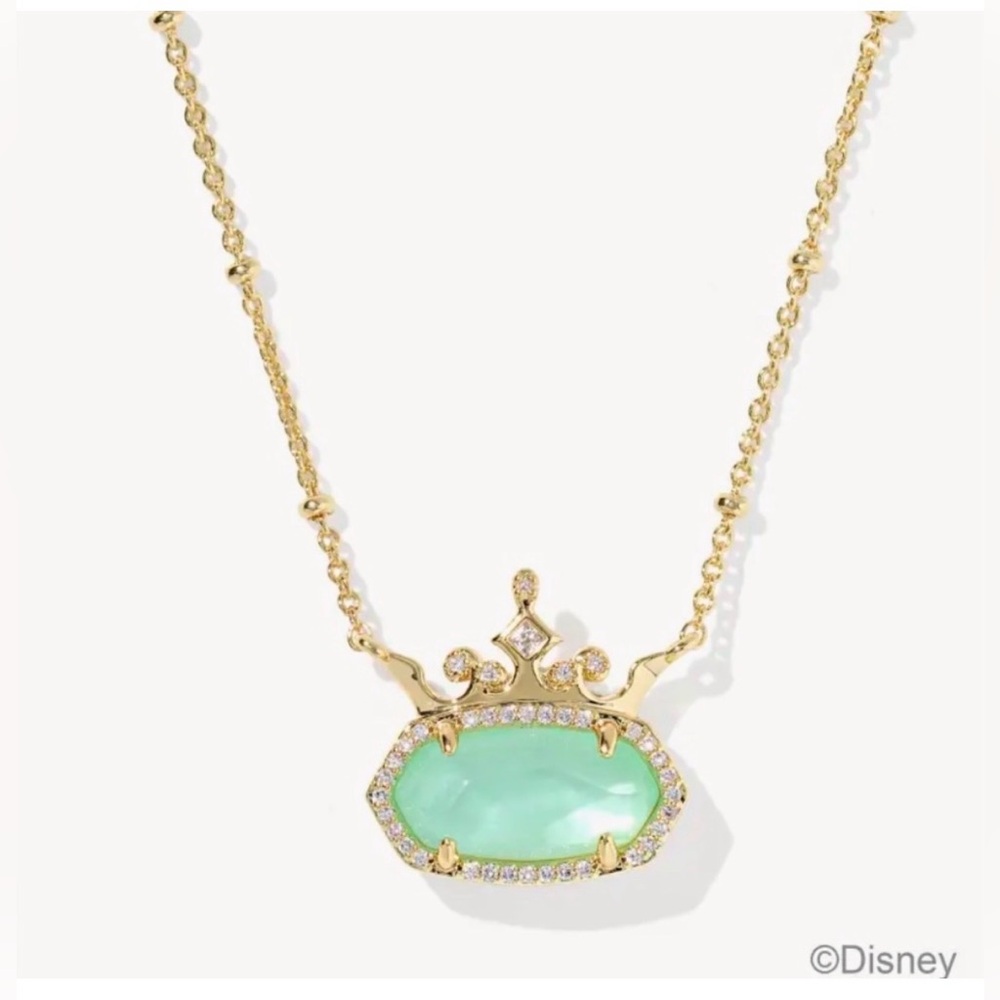 Disney | Kendra Scott Elisa Princess Gold Pendant Light Green Stone NEW